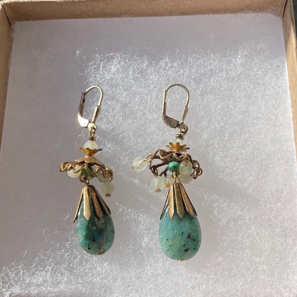 Sundance Catalog Dangling Pendant Earrings with blue-green stones and beads - Picture 3 of 6